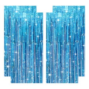 Lot de 4 rideaux &agrave; lamelles bleu fonc&eacute; &agrave; paillettes - Serpentins bleus &agrave; franges - D&eacute;coration pour p&eacute;ch&eacute;, bapt&ecirc;me, police, anniversaire, f&ecirc;te des ann&eacute;es 90 (1 m x 2 m) (HWX-EU, neuf)