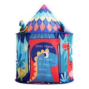 Tente de Jeu pour Enfants Dinosaure, Ch&acirc;teau Pop-Up avec Porte Enroulable, Fen&ecirc;tres en Maille,100x135cm (Sunfunny, neuf)