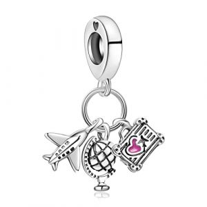 Annmors Femme Charms Avion, Globe & Valise Argent Sterling 925 Pendentif avec Zircon Cubique pour Bracelet (Annmors Official Jewelry, neuf)