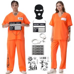 Deguisement Prisonnier Femme Homme, Déguisement de Prisonnier Orange Prisoner Costume, Halloween Prison Déguisement Unisexe Prisonniere Cosplay Outfit pour Adulte (XiQinMaoYiDian, neuf)