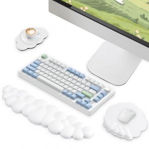 Votoko Repose-poignet blanc, repose-main ergonomique nuage clavier avec mousse à mémoire de forme en cuir PU, tapis de souris repose-poignet, dessous de verre, ensemble de tapis de souris 3 en 1 pour (RAUL WILK DON S.R.L., neuf)