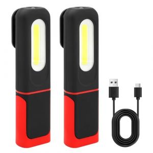 Homirty 2 Lampe de Travail LED Rechargeable,350 Lumens Lampe Mecanicien COB Lampe de Poche Ultra Puissante, Lampe Inspection pour Auto Garage Atelier Bricolage Camping avec USB Cable et Clip (sacrejin, neuf)