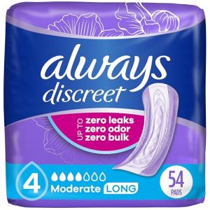 Always Discreet, Lot de 54 serviettes d'incontinence et post-partum pour femme, taille 4, absorption mod&eacute;r&eacute;e, longue longueur (MALMO, neuf)