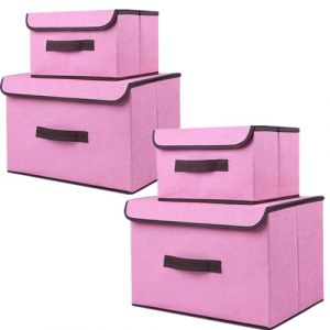 NCRGB Boite de Rangement avec Couvercle,Boite Rangement Tissu,Cube de Rangement tissu,Pliantes,Bo&icirc;tes de Rangement pour placards,V&ecirc;tements,Penderies,Jouets (4pack:26cm/2pack+36cm/2pack, Rose) (NCRGB-EUR, neuf)