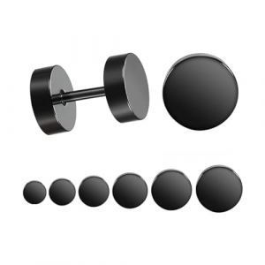 SULIUDAJI 6 Paires Boucles d'Oreilles Barbell Halt&egrave;re a Visser Hypoallerg&eacute;nique Boucle d&rsquo;Oreille Ronde Clou Piercing Tragus Noir Hommes,Femmes (UAB WSVLKE LT, neuf)