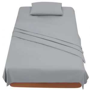 FARFALLAROSSA Parure De Lit 120x190/200 3 Pièces en Microfibre - Drap Housse 120x200 cm - Drap Plat 1 Personne 180x280 cm - 1 Taie d'oreiller 50x80 - Gris Clair (sy2404, neuf)