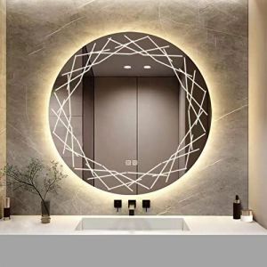 YOSHOOT Miroir de Salle de Bain Rond à Motifs 600 mm Miroir Mural, Miroir de Maquillage Anti-buée Grand Cercle, lumière LED 3 Couleurs à intensité Variable, IP44 (Nid) (Yoshoot, neuf)