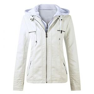 Veste en Cuir Femme Veste Biker Blouson Style Motard pour Femme en Imitation Cuir À Manches Longues Zip Jacket Femme Slim Fit Faux Leather Mi Saison Manteau de Moto Col Montant (UoUa1245, neuf)