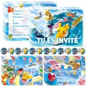 Niaetuto 12PCS Carton Invitation Anniversaire Fille Garcon,Carte Invitation Anniversaire,Carte Invitation avec 12pcs Enveloppes & 12 Autocollant,Invitations de Anniversaires F&ecirc;te d&rsquo;enfants (D) (KAWALUOJILA, neuf)