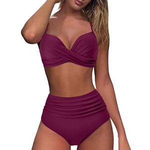 Maillot Transbronzant Femme 2 Shorty Femmes Taille Haute Bikini Sexy Push Up Deux pièces Maillots de Bain Vintage Maillot de Bain Deux pièces rétro froncé Maillot De Bain Ventre Plat Femme Ensemble (goodups, neuf)
