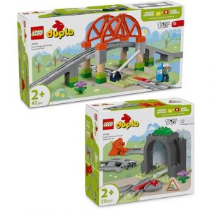 Lego DUPLO Lot de 2 extensions de chemin de fer Lego DUPLO avec pont de chemin de fer et tunnel (10425 et 10426), extension de rail, &agrave; partir de 2 ans (cavernedesjouets, neuf)