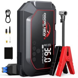 Booster Batterie Voiture avec Compresseur,7000A D&eacute;marreur Batterie,12V D&eacute;marreur Voiture avec 150PSI Gonfleur de Pneus,Jump Starter avec Powerbank et Chargeur USB (Essence 10L et Diesel 8L) (bajiang, neuf)