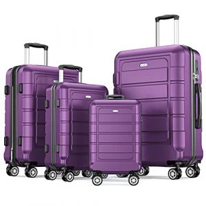 SHOWKOO Valise Lot de 4 Rigide ABS+PC Extensible L&eacute;g&egrave;re Durable Trolley Sets de Bagages Cabine avec 4 roulettes Silencieuses &agrave; 360&deg; et Serrure TSA (S M L XL-Violet) (USA Travels, neuf)