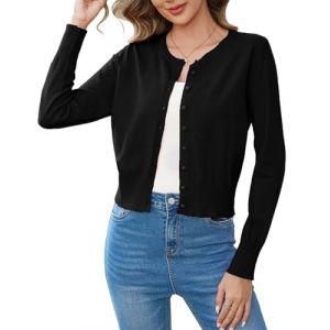Aottori Bol&eacute;ro Gilet Court Femme Chic et Elegant Tricot&eacute; Veste Cardigan Boutons Manches Longues Top pour Robe Mariage Bretelle Soir&eacute;e Pull L&eacute;ger Noir M (LEHONG-EU, neuf)