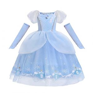 Lito Angels Deguisement Costume Robe de Princesse Cendrillon avec Gant pour Enfant Fille Taille 6-7 ans, Bleu (Lito Angels FR, neuf)