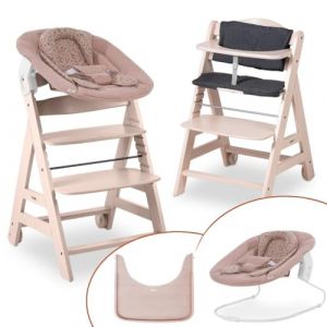 hauck Chaise Haute Bébé Beta+ Newborn Set - Évolutive dès la Naissance avec Transat Nouveau-Né 2-en-1, Plateau Repas, Coussin Assise - Bois Clair Bambi Rose (babyartikel-de, neuf)