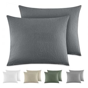 Dreamzie Taie Oreiller 40x60 Coton (Lot De 2) Taies d'Oreillers 100% Coton Lav&eacute; Aspect Lin, Housse de Coussin avec Fermeture Eclair, Gris Fonc&eacute;, Certifi&eacute; Oeko Tex (BMS France, neuf)