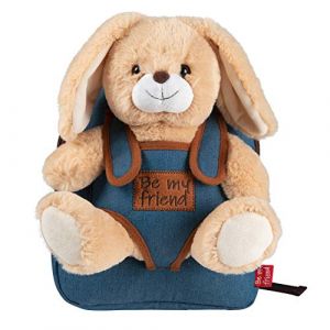 PERLETTI Sac &agrave; Dos Peluche Lapin pour Enfant 3 4 5 Ans - Cartable Jeans Mignon et Doudou Animal Lapinou pour &Eacute;cole Maternelle - Sacoche Doux pour Petit Fille Gar&ccedil;on - 21x27x9cm (Lapin) (PERLETTI, neuf)