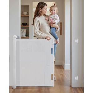 Lorrtta Barrière de Sécurité Rétractable Escalier 0-180 cm, Barriere Enfant Retractable pour Escaliers et Portes, Barriere de Securite Enroulable, Verrouillage Sécurisé, Utilisation à Une Main, Blanc (SHINE WONG LIMITED, neuf)