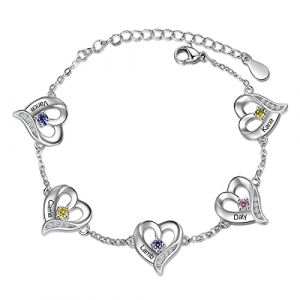 kaululu Bracelet Prenom Personnalis&eacute; Femme avec Gravure Bracelet C&oelig;ur Infinity de Pr&eacute;nom Famille pour Femme Maman Cadeau Personnalis&eacute; Cadeau Fete des Meres Bijoux Femme (5 nom) (KAULULU Custom, neuf)