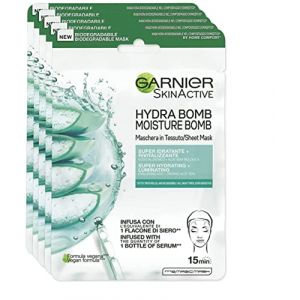 Garnier Skin Active Hydra Bomb Lot de 5 masques en tissu super hydratants et revitalisants pour tous les types de peau avec acide hyaluronique et aloe vera bio (Happycosmetic⭐⭐⭐⭐⭐, neuf)