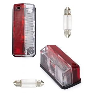 Lot de 2 feux de position latéraux rouge/blanc, Feu gabarit 90 x 41mm, Livré AVEC ampoule 12V remorque camping-car caravane (REBADIS, neuf)
