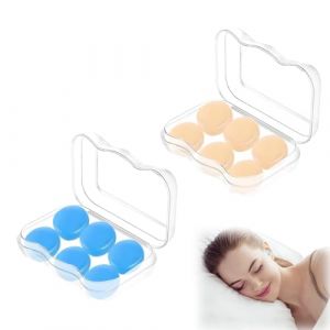 OUDQFCJ 6 paires Bouchons d'oreilles en silicone, Silicone doux, Moulables, Réutilisables et Étanches, Réduction du bruit, Boules quies pour dormir, sommeil, natation, ronflement (Bleu clair/Chair) (Mapico, neuf)