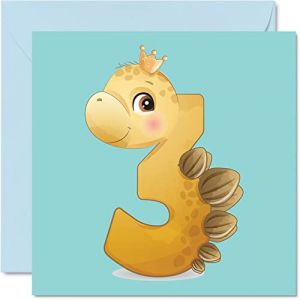 Carte d'anniversaire 3 ans pour gar&ccedil;on &ndash; Num&eacute;ros de dinosaures &ndash; Carte d'anniversaire de 3 ans pour gar&ccedil;on et fille, cartes d'anniversaire pour lui, elle, 145 mm x 145 mm, carte de v&oelig;ux pour fils, (Stuff 4, neuf)