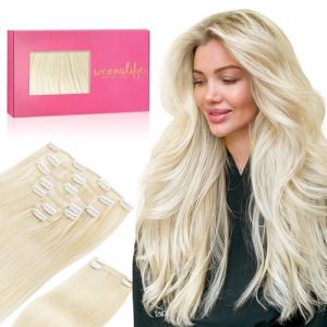 WENNALIFE Extension a Clip Cheveux Naturel, 150g 45cm 9pcs Blond Platine Extension Cheveux Naturel Humain Remy Extension Cheveux Naturel Clip Humains Vrai Extension Clip Cheveux Naturel (wennalife-FR, neuf)
