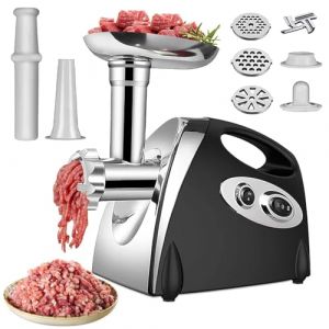 Hachoir Viandes Électrique, 2800W Hachoir Électrique, 3 en 1 Hachoir à Viande Acier Inoxydable avec 3 plaques de Broyage en Acier Inoxydable et Kubbe, Hachoir a Viande pour Légumes Saucisses (Noir) (MISOO MISU, neuf)