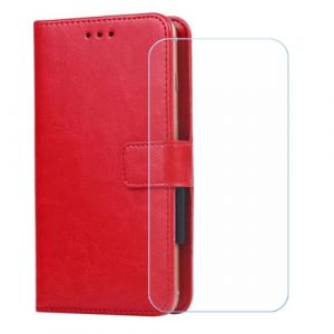 BMPNLSZ PU Cuir Etui pour Logicom EZY + Verre trempé, HD Anti Rayures Film Protection écran - Fermeture Pliant Coque Cover Housse de Protection pour (5,0") - Rouge-XHDSXT (lmlq, neuf)