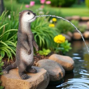 Arnusa Gargouille solaire - Figurine de bassin avec pompe solaire et jeu d'eau - Décoration de jardin en polyrésine - Fontaine solaire pour étang de jardin et cours d'eau (loutres 17 x 10 x 31 cm) (Arnusa-Shop, neuf)