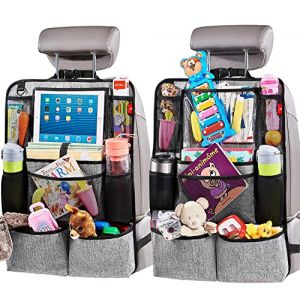 Helteko Lot de 2 organiseurs de si&egrave;ge arri&egrave;re de voiture, protection de si&egrave;ge arri&egrave;re avec support de tablette &agrave; &eacute;cran tactile, organisateur pour enfants, accessoires de voyage, tapis de sol, 9 poches (The Elhags, neuf)