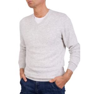 Marenza Col en V pour Homme à Manches Longues en Cachemire en Soie fabriquée en Italie, Gris Clair (ral 7035), Large (Bo.MA., neuf)