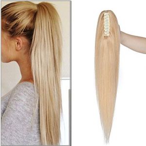 SEGO Postiche Queue de Cheval Blonde - Queue de Cheval Extension Naturel - Queue de Cheval Cheveux Humain Ponytail Extension Queue de Cheval Cheveux Naturel Queue Cheval Pince - 35CM 24#Blond Naturel (Shiny Collection-88, neuf)