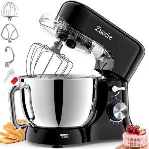 Robot Patissier, Zuccie 5 L Robot Pâtissier, 1000W Robot Cuisine avec Fouet, Batteur, Crochet, Bol d'Acier Inoxydable et Pare-éclaboussures, 8+P Vitesses Robot Pétrin Professionnel (Noir) (Shenzhenshiyasidianqiyouxiangongsi, neuf)
