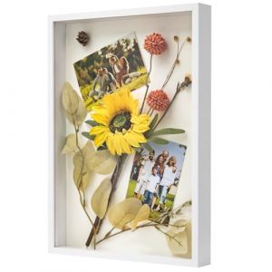 WISYOK Cadre 3D A3, 43,5 x 31 x 4,5 cm, 3cm Profondeur, Photo Carr&eacute; &agrave; Remplir, Vitrine Profonde, Cadre d'Objet pour Fleurs, Photos, Souvenirs (Blanc) (WISYOK STORE, neuf)