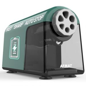 AFMAT Taille-crayon automatique avec bo&icirc;te - 6 trous - Rechargeable - Taille-crayon &eacute;lectrique robuste pour grands crayons de 6 &agrave; 11 mm - Pointe pointue - Pour enfants et enseignants - Vert (AFMAT Direct EU, neuf)
