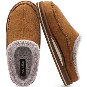 KuaiLu Pantoufles pour support de l'arche hommes Confortable Fausse Fourrure fait Sabot facile à mettre Maison Chaussures Khaki Taille 46 (KUAILU-XYL, neuf)