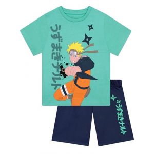 Naruto Pyjama Court Garçon, Pyjamas Été Garçon, Ensemble Pyjama Manga A Manches Courtes, Vert 12-13 Ans (Character FR, neuf)