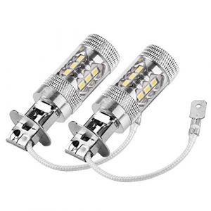 EBTOOLS pour ampoule led h3 100w longue portee 1 paire d'ampoules diurnes blanches brillantes de brouillard de la puissance élevée de la voiture H1 H3 12V-24V 80W 1400LM, alliage d'aluminium (Elerose 9rr, neuf)