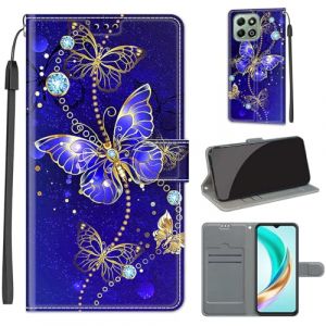 SIENIANLINE Coque pour Honor X6a / X6b / X6c Coque [Housse en Cuir PU Premium] [Etui &agrave; Rabat] [Pochette de Portefeuille], &Eacute;tui de Protection pour Honor X6b -Papillon Bleu (DIKAS, neuf)