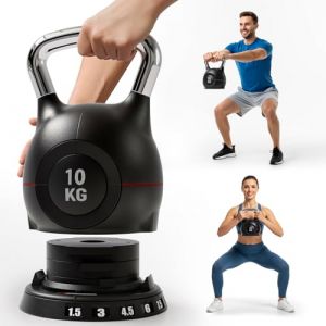 Kettlebell Réglable 20 kg, 7-en-1 Kettle bells, 7 Niveaux de Poids, Idéal pour Fitness & entraînement à domicile, Compact & Peu Encombrant (Noir, 10 kg) (Dorigod Trading Limited, neuf)