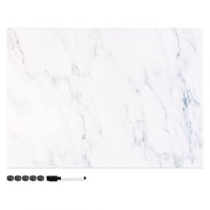 Navaris Tableau magnétique - Panneau mémo 70 x 50 cm avec aimants - Tableau Mural Design marbre Blanc avec marqueur (SX-Commerce, neuf)