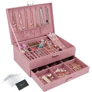 Bo&icirc;te &agrave; bijoux, Rangement Bijoux Coffret Bijoux Verrouillable de Voyage, Coffret &agrave; Bijoux en velours &agrave; 2 Couches, Rangement Bijoux Organisateur De Bijoux pour Colliers,Bagues,Bracelets, Rose (WEFLAIR, neuf)