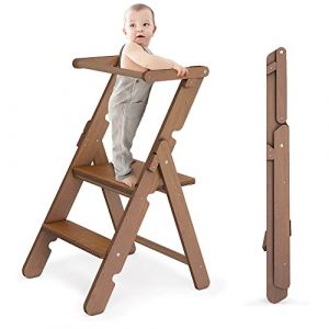 CAWI® Montessori Tour d'apprentissage pliable en bois - Chaise d'apprentissage pour enfants - Tour de cuisine et ustensile de cuisine - Tour d'apprentissage - Chaise haute - Marchepied à partir de 1 (Cawi, neuf)