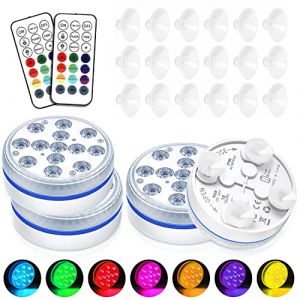 yotutun Lumière LED Submersible, Eclairage Piscine LED avec Télécommande RF et Ventouse Étanche IP68 Éclairage Submersible Multi-couleur pour Jardin, Baignoire, Spa, Vase (4 Pièce) (khfsusmxz, neuf)