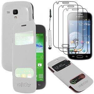 ebestStar - Coque Compatible avec Samsung Galaxy Trend S7560, S Duos S7562 Etui Housse PU Cuir Portefeuille Fenêtre Type View +Mini Stylet +3 Films, Blanc [Appareil: 121.5 x 63.1 x 10.5mm, 4.0"] (ebestPro-fr, neuf)