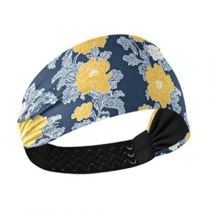 Bandeau élastique en dentelle jaune moutarde et bleu denim rafraîchissant pour femme - Élastique pour la gym, le tennis, le cyclisme, la randonnée (YaoPengL, neuf)