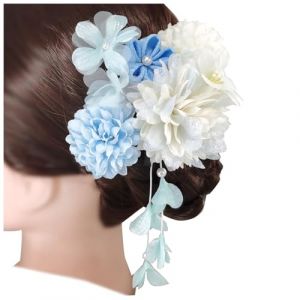 Lot de 4 peignes &agrave; cheveux en forme de U en soie de couleur bonbon, peignes lat&eacute;raux fran&ccedil;ais, accessoires de mariage, pour mari&eacute;e, demoiselle d'honneur, kimono, Yukata, festival, bleu, taille unique (jksmyx, neuf)